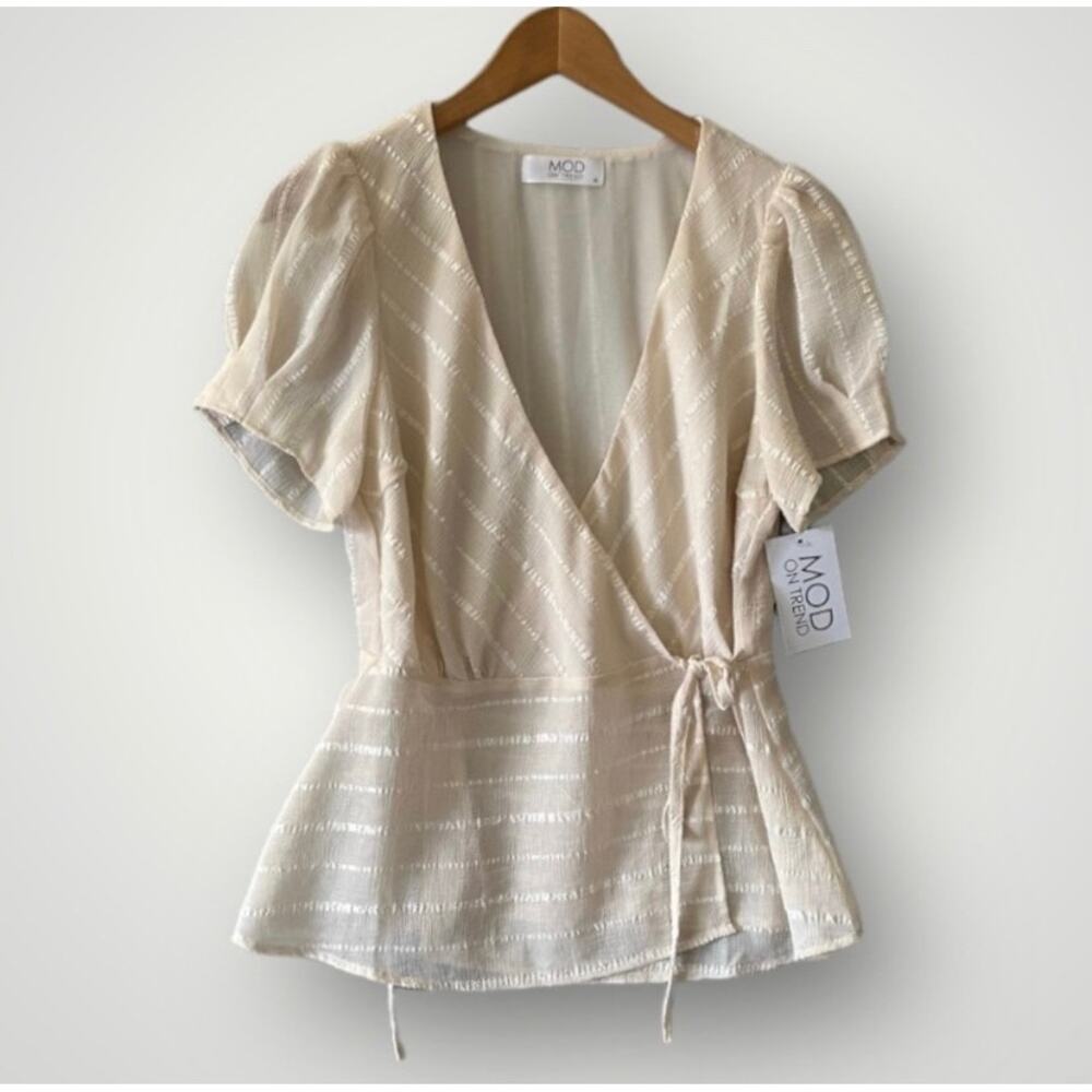 Short Sleeve Wrap Blouse- Size Small